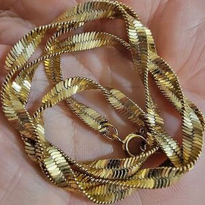 #Vintage Double Twist #Herringbone Gold Tone Minimalist #Statement 16" Necklace
